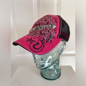 Y2k Hot Pink & Black Rose Tattoo Ed Hardy Style Hat